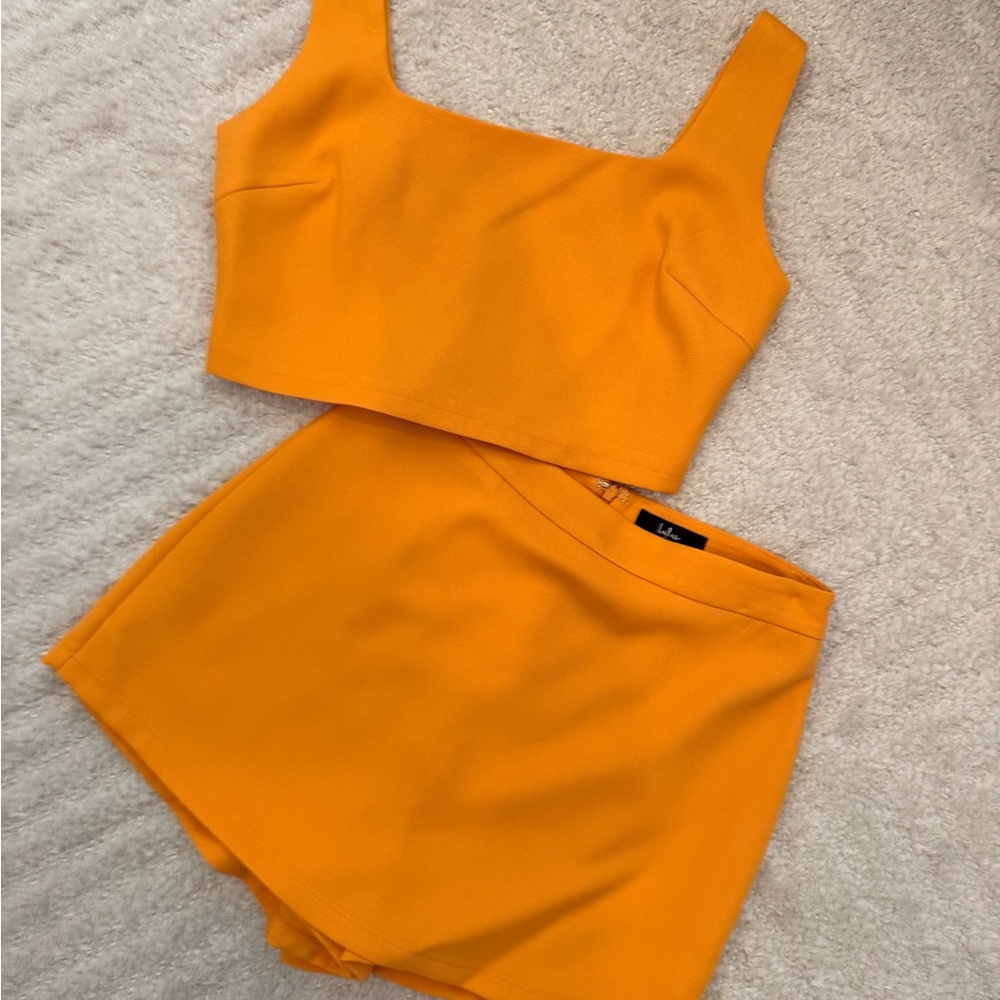 Lulu's Bright Orange Cropped Tank and Skort Set